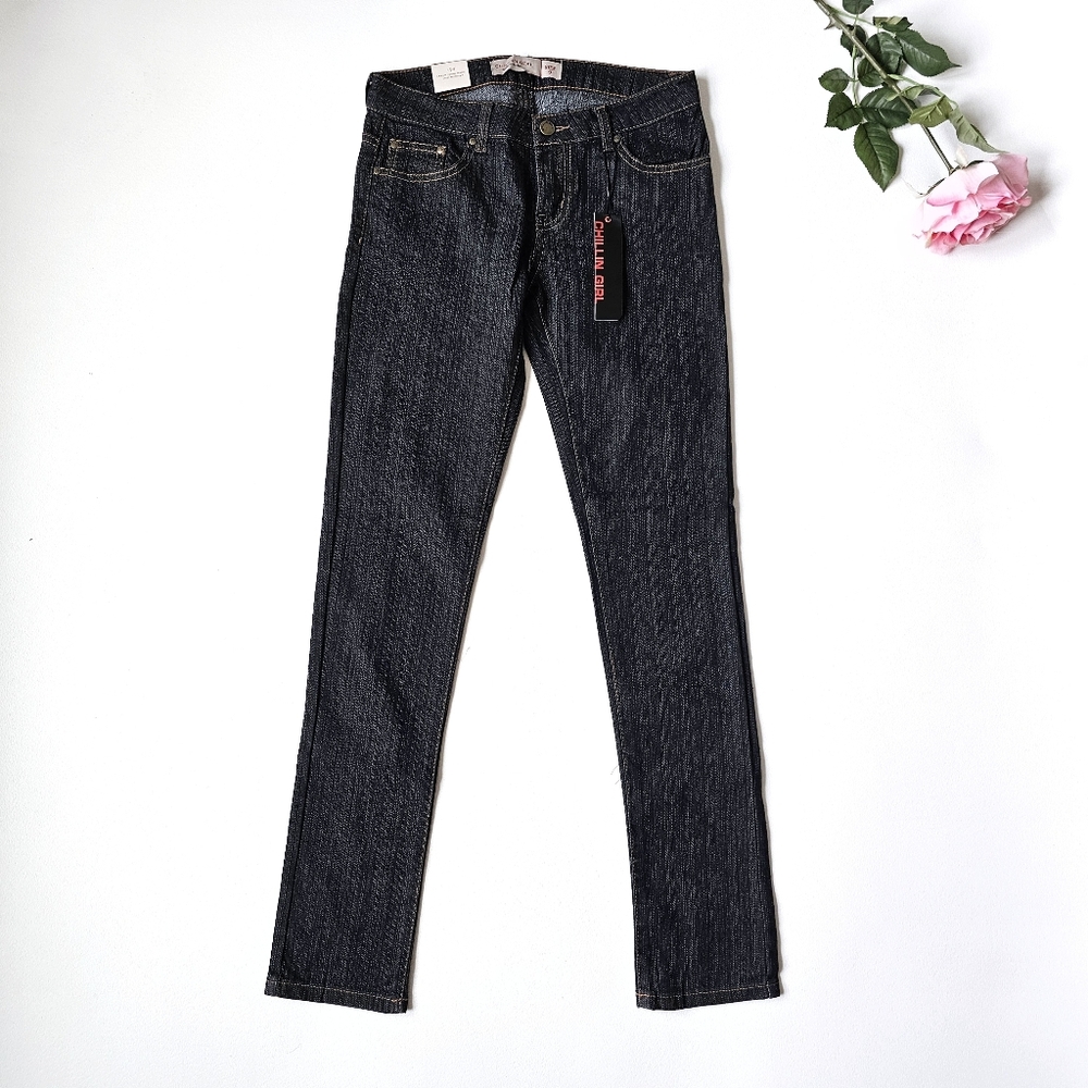 Chillin Girl Womens/Juniors Jeans Size 9 Dark Wash Straight Leg Stretch Denim